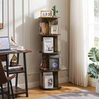 VECELO Étagère bibliothèque 4 niveaux Présentoir à 360° au sol Meuble de rangement avec cloison vitrée en acrylique, Étagère rotative