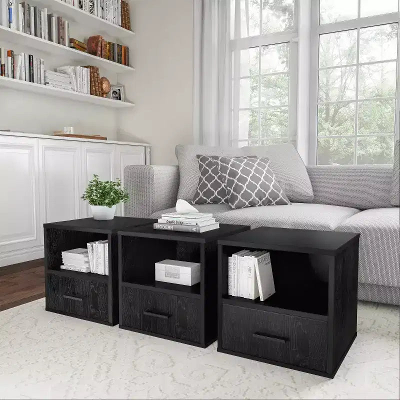Table d'appoint Hasting Home - Table d'appoint modulable et empilable en forme de cube avec tiroir