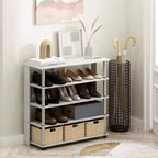 Furinno Entryway Freestanding Shoe Rack 5-Tier Large Shoe Storage Organizer W/Stainless Steel Tubes for 16-20 Pairs,White Oak