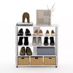 Furinno Étagère à chaussures sur pied à 5 niveaux, grand organisateur de rangement de chaussures avec tubes en acier inoxydable pour 16 à 20 paires, chêne blanc