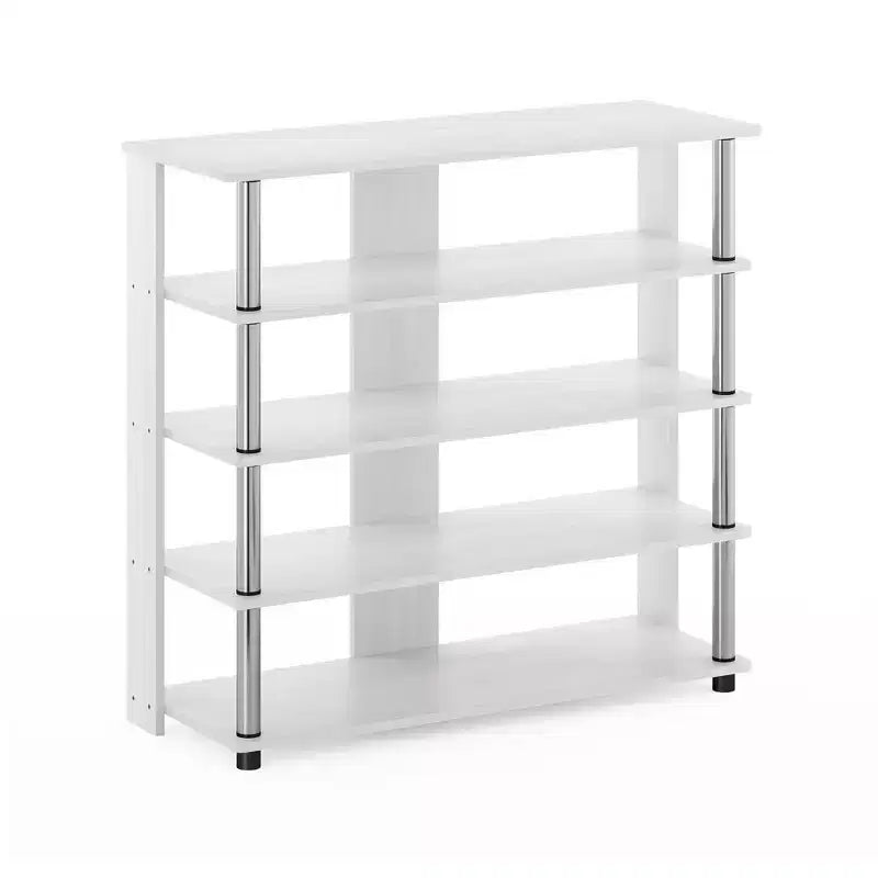 Furinno Étagère à chaussures sur pied à 5 niveaux, grand organisateur de rangement de chaussures avec tubes en acier inoxydable pour 16 à 20 paires, chêne blanc