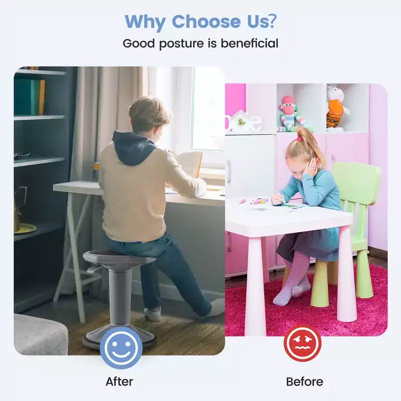Tabouret ergonomique Costway Active Motion pour enfants, chaise oscillante à hauteur réglable Gris/Bleu/Noir/Vert menthe/Blanc