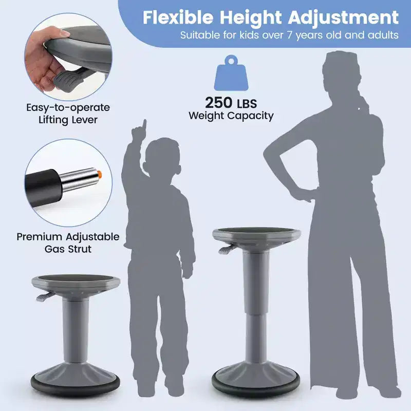 Tabouret ergonomique Costway Active Motion pour enfants, chaise oscillante à hauteur réglable Gris/Bleu/Noir/Vert menthe/Blanc