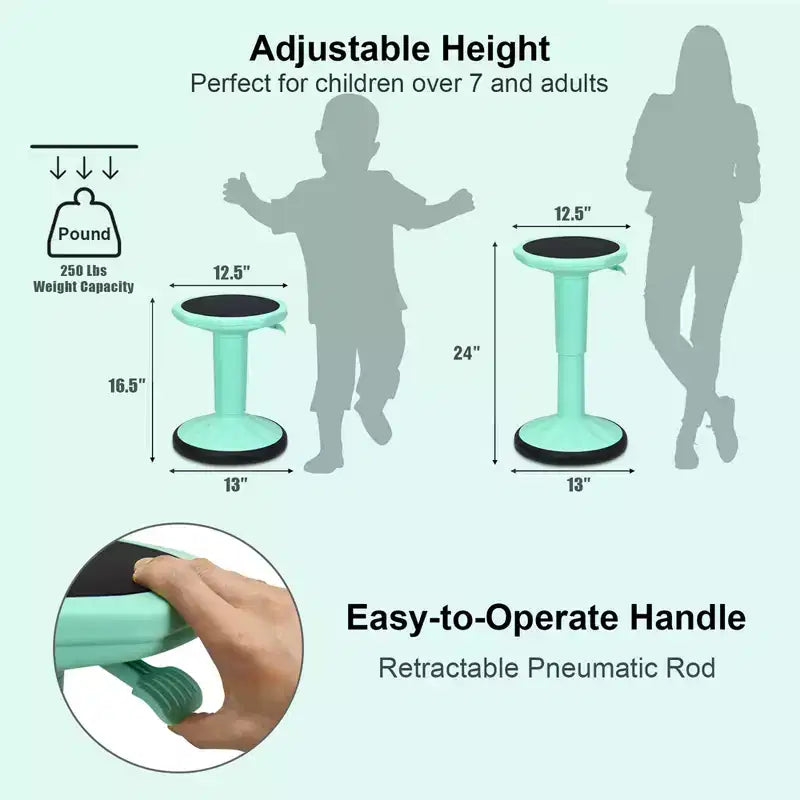 Tabouret ergonomique Costway Active Motion pour enfants, chaise oscillante à hauteur réglable Gris/Bleu/Noir/Vert menthe/Blanc