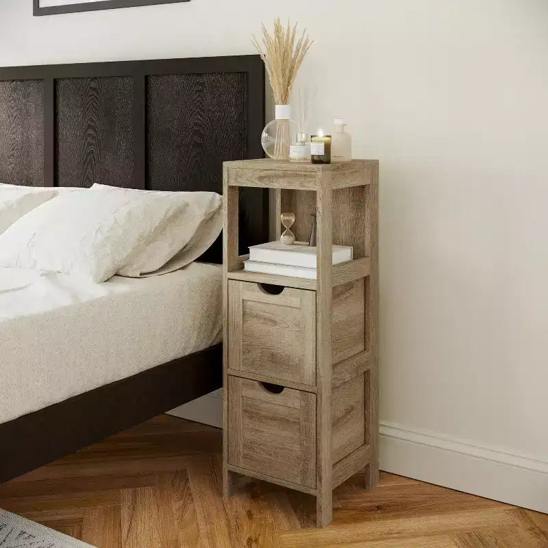 Organisateur de rangement de salle de bain Flash Furniture Dune style ferme avec deux tiroirs amovibles et une étagère de présentation ouverte
