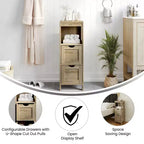 Organisateur de rangement de salle de bain Flash Furniture Dune style ferme avec deux tiroirs amovibles et une étagère de présentation ouverte