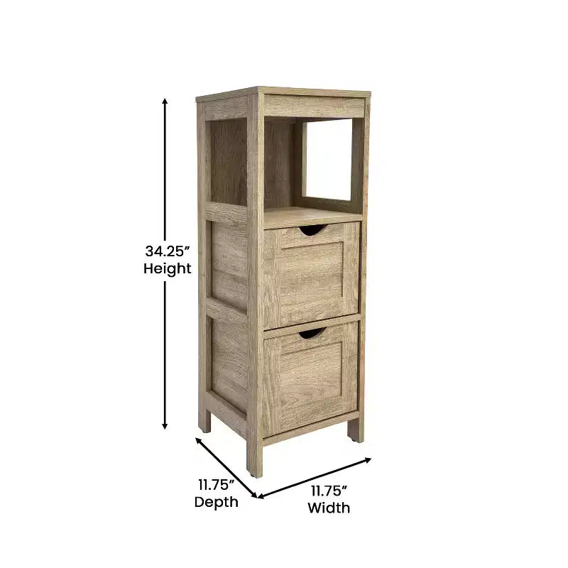 Organisateur de rangement de salle de bain Flash Furniture Dune style ferme avec deux tiroirs amovibles et une étagère de présentation ouverte