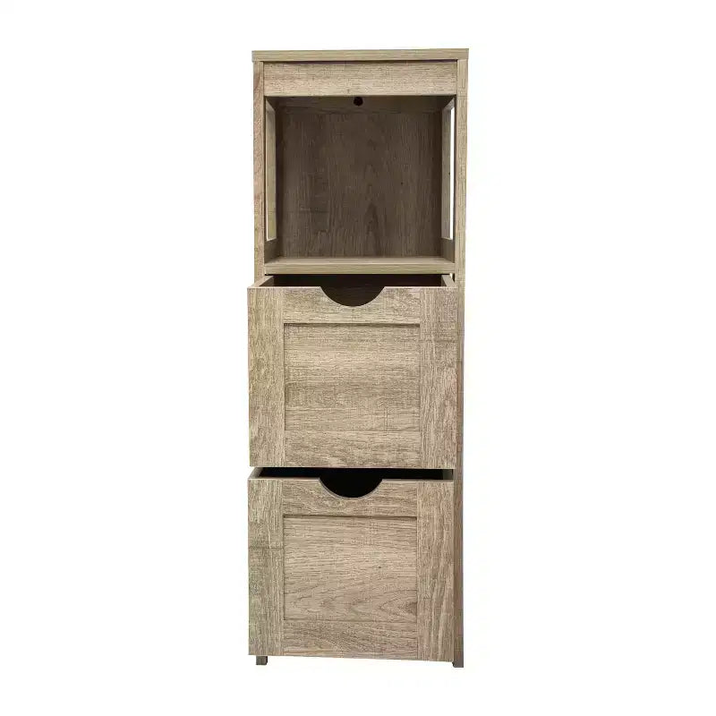 Organisateur de rangement de salle de bain Flash Furniture Dune style ferme avec deux tiroirs amovibles et une étagère de présentation ouverte