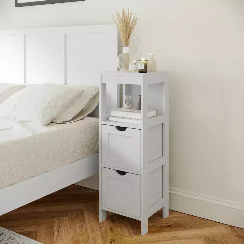 Organisateur de rangement de salle de bain Flash Furniture Dune style ferme avec deux tiroirs amovibles et une étagère de présentation ouverte