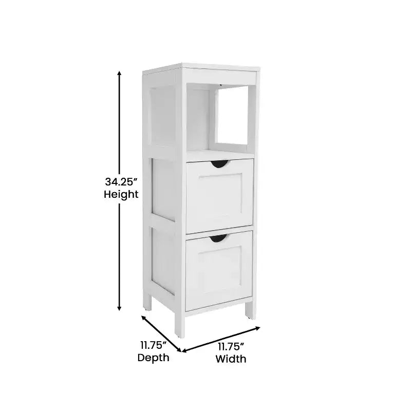 Organisateur de rangement de salle de bain Flash Furniture Dune style ferme avec deux tiroirs amovibles et une étagère de présentation ouverte