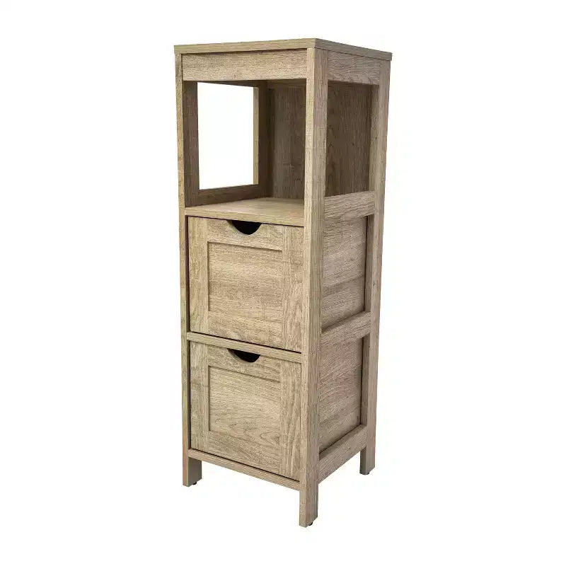 Organisateur de rangement de salle de bain Flash Furniture Dune style ferme avec deux tiroirs amovibles et une étagère de présentation ouverte