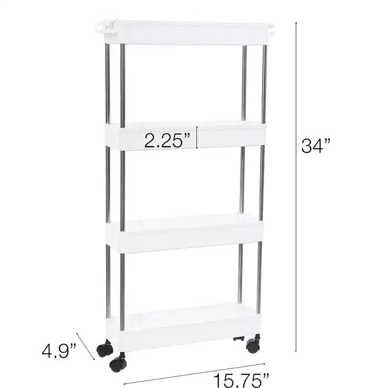 Étagère de rangement coulissante étroite à 4 niveaux pour maison moderne – Chariot de service blanc