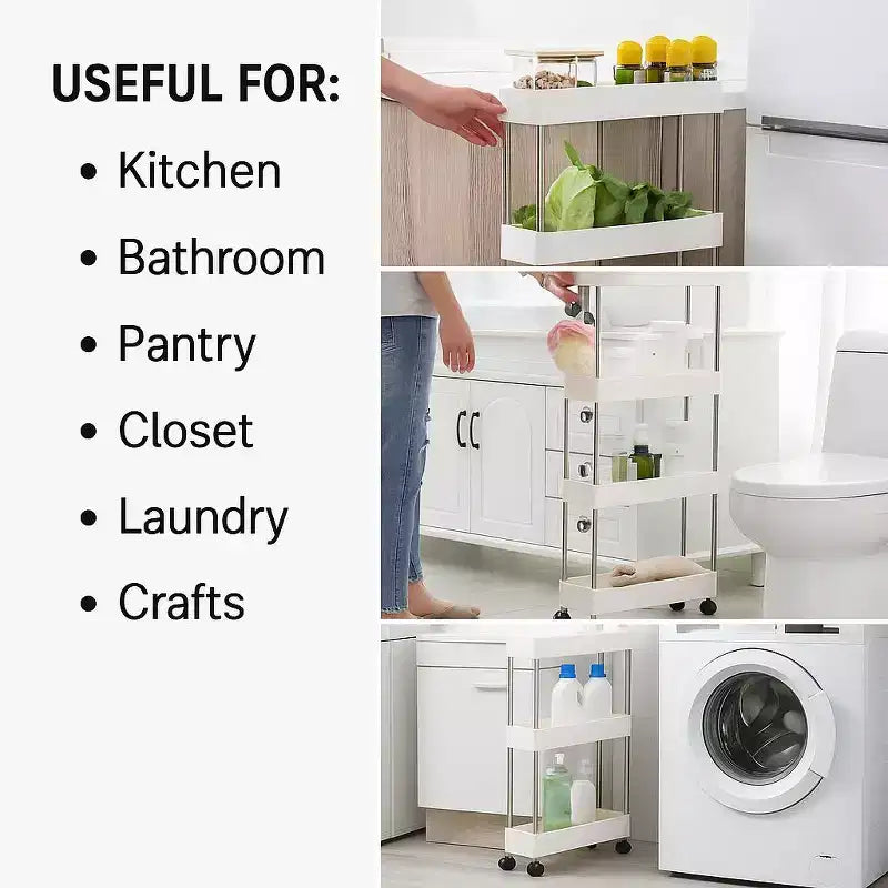 Étagère de rangement coulissante étroite à 4 niveaux pour maison moderne – Chariot de service blanc