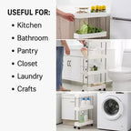 Étagère de rangement coulissante étroite à 4 niveaux pour maison moderne – Chariot de service blanc