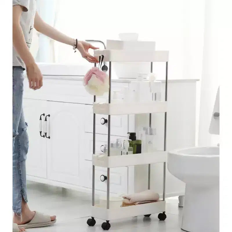 Étagère de rangement coulissante étroite à 4 niveaux pour maison moderne – Chariot de service blanc