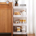 Étagère de rangement coulissante étroite à 4 niveaux pour maison moderne – Chariot de service blanc
