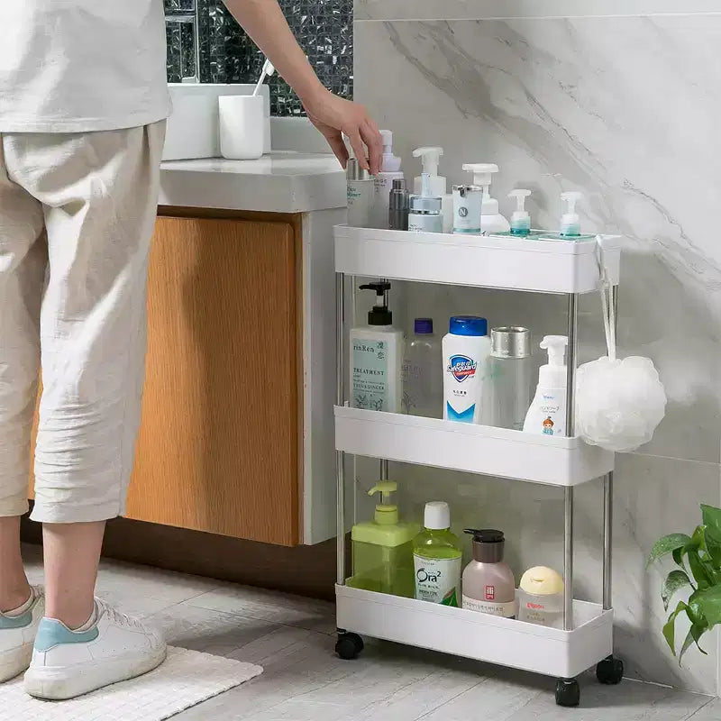 Étagère de rangement coulissante étroite à 4 niveaux pour maison moderne – Chariot de service blanc