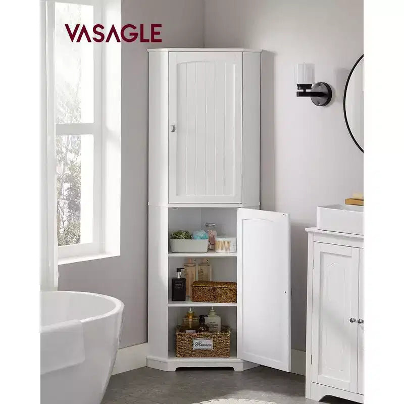 Meuble de Rangement d'Angle Haut VASAGLE, avec 2 Portes et 4 Étagères Réglables, Blanc