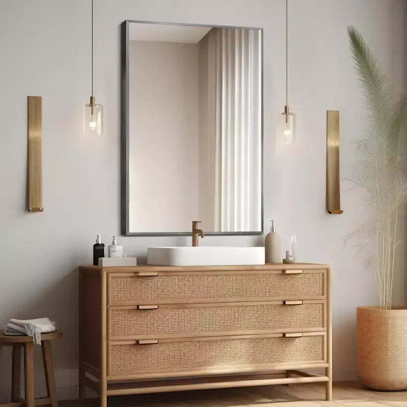 Miroir Mural Rectangulaire en Métal Moderne Dovelina Miroir de Salle de Bain