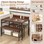 Ensemble de table à manger Costway pour 4 personnes, table rectangulaire avec 2 chaises, 1 banc, étagères de rangement, marron rustique/gris/marron
