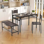 Ensemble de table à manger Costway pour 4 personnes, table rectangulaire avec 2 chaises, 1 banc, étagères de rangement, marron rustique/gris/marron