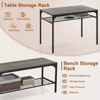 Ensemble de table à manger Costway pour 4 personnes, table rectangulaire avec 2 chaises, 1 banc, étagères de rangement, marron rustique/gris/marron