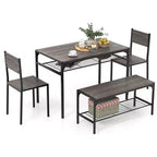 Ensemble de table à manger Costway pour 4 personnes, table rectangulaire avec 2 chaises, 1 banc, étagères de rangement, marron rustique/gris/marron