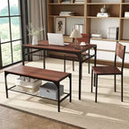 Ensemble de table à manger Costway pour 4 personnes, table rectangulaire avec 2 chaises, 1 banc, étagères de rangement, marron rustique/gris/marron