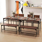 Ensemble de table à manger Costway pour 4 personnes, table rectangulaire avec 2 chaises, 1 banc, étagères de rangement, marron rustique/gris/marron