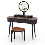 Costway Ensemble de coiffeuse en bois massif avec miroir lumineux LED, tiroirs et tabouret rembourré Blanc + Marron/Noir + Marron/Blanc + Noir/Blanc + Naturel