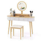 Costway Ensemble de coiffeuse en bois massif avec miroir lumineux LED, tiroirs et tabouret rembourré Blanc + Marron/Noir + Marron/Blanc + Noir/Blanc + Naturel