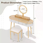 Costway Ensemble de coiffeuse en bois massif avec miroir lumineux LED, tiroirs et tabouret rembourré Blanc + Marron/Noir + Marron/Blanc + Noir/Blanc + Naturel