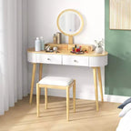 Costway Ensemble de coiffeuse en bois massif avec miroir lumineux LED, tiroirs et tabouret rembourré Blanc + Marron/Noir + Marron/Blanc + Noir/Blanc + Naturel