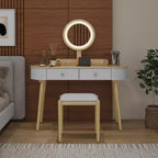 Costway Ensemble de coiffeuse en bois massif avec miroir lumineux LED, tiroirs et tabouret rembourré Blanc + Marron/Noir + Marron/Blanc + Noir/Blanc + Naturel