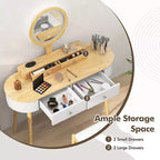 Costway Ensemble de coiffeuse en bois massif avec miroir lumineux LED, tiroirs et tabouret rembourré Blanc + Marron/Noir + Marron/Blanc + Noir/Blanc + Naturel