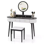 Costway Ensemble de coiffeuse en bois massif avec miroir lumineux LED, tiroirs et tabouret rembourré Blanc + Marron/Noir + Marron/Blanc + Noir/Blanc + Naturel