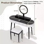 Costway Ensemble de coiffeuse en bois massif avec miroir lumineux LED, tiroirs et tabouret rembourré Blanc + Marron/Noir + Marron/Blanc + Noir/Blanc + Naturel