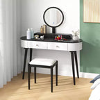 Costway Ensemble de coiffeuse en bois massif avec miroir lumineux LED, tiroirs et tabouret rembourré Blanc + Marron/Noir + Marron/Blanc + Noir/Blanc + Naturel