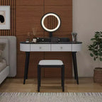 Costway Ensemble de coiffeuse en bois massif avec miroir lumineux LED, tiroirs et tabouret rembourré Blanc + Marron/Noir + Marron/Blanc + Noir/Blanc + Naturel