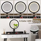 Costway Ensemble de coiffeuse en bois massif avec miroir lumineux LED, tiroirs et tabouret rembourré Blanc + Marron/Noir + Marron/Blanc + Noir/Blanc + Naturel