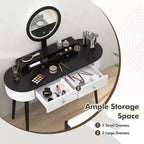 Costway Ensemble de coiffeuse en bois massif avec miroir lumineux LED, tiroirs et tabouret rembourré Blanc + Marron/Noir + Marron/Blanc + Noir/Blanc + Naturel