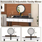 Costway Ensemble de coiffeuse en bois massif avec miroir lumineux LED, tiroirs et tabouret rembourré Blanc + Marron/Noir + Marron/Blanc + Noir/Blanc + Naturel