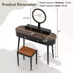 Costway Ensemble de coiffeuse en bois massif avec miroir lumineux LED, tiroirs et tabouret rembourré Blanc + Marron/Noir + Marron/Blanc + Noir/Blanc + Naturel