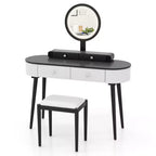 Costway Ensemble de coiffeuse en bois massif avec miroir lumineux LED, tiroirs et tabouret rembourré Blanc + Marron/Noir + Marron/Blanc + Noir/Blanc + Naturel