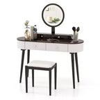 Costway Ensemble de coiffeuse en bois massif avec miroir lumineux LED, tiroirs et tabouret rembourré Blanc + Marron/Noir + Marron/Blanc + Noir/Blanc + Naturel