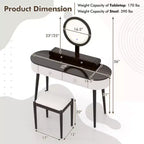 Costway Ensemble de coiffeuse en bois massif avec miroir lumineux LED, tiroirs et tabouret rembourré Blanc + Marron/Noir + Marron/Blanc + Noir/Blanc + Naturel