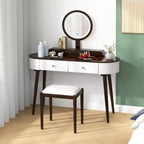 Costway Ensemble de coiffeuse en bois massif avec miroir lumineux LED, tiroirs et tabouret rembourré Blanc + Marron/Noir + Marron/Blanc + Noir/Blanc + Naturel