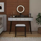Costway Ensemble de coiffeuse en bois massif avec miroir lumineux LED, tiroirs et tabouret rembourré Blanc + Marron/Noir + Marron/Blanc + Noir/Blanc + Naturel