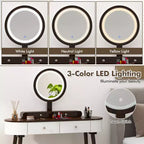 Costway Ensemble de coiffeuse en bois massif avec miroir lumineux LED, tiroirs et tabouret rembourré Blanc + Marron/Noir + Marron/Blanc + Noir/Blanc + Naturel