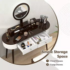 Costway Ensemble de coiffeuse en bois massif avec miroir lumineux LED, tiroirs et tabouret rembourré Blanc + Marron/Noir + Marron/Blanc + Noir/Blanc + Naturel